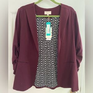 NWT Burgundy Collarless Blazer